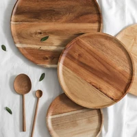 japanese style kitchen tableware bread butter plates solid wood round fruit salad bread dessert dish bowl tray round plate tray