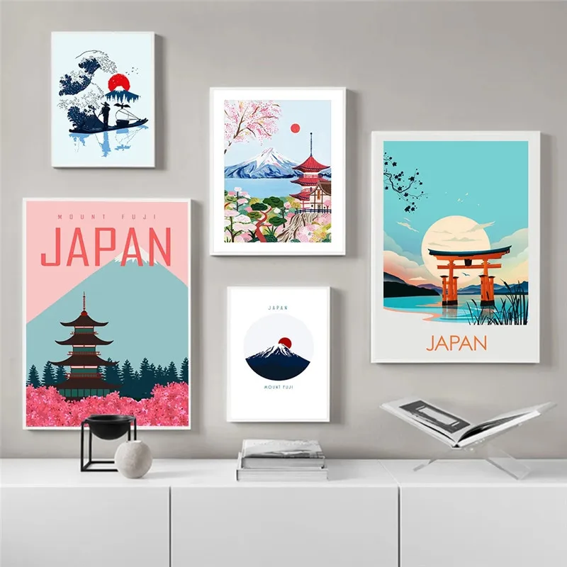 

Visit Japan Tokyo Travel Canvas Paintings Vintage Wall Pictures Mount Fuji Posters Wall Art Prints for Living Room Decoration