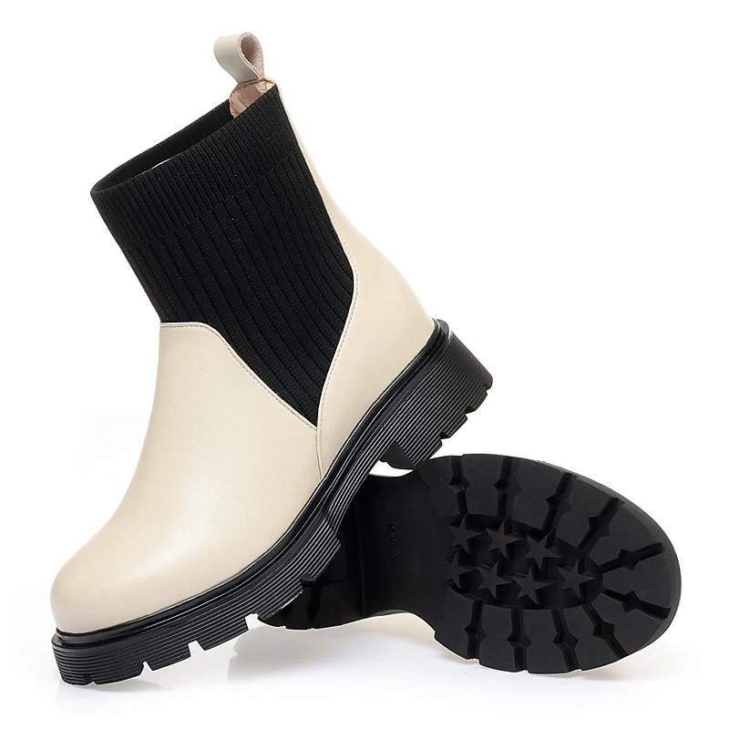 GKTINOO Women Winter Boots Genuine Leather 2022 Fashion Women's Chelsea Boots Stretch Fabric Women's Socks Boots Big Size 35-43