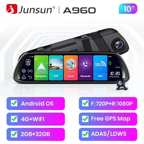 Android DVR Junsun A930 ADAS 4G регистратор автомобильные видеорегистратор Камера Зеркало видео Full HD 1920x1080 зеркало заднего вида зеркало Андроид с видеорегистратором, GPS навигатором 10 дюймов - Название цвета: Android DVR