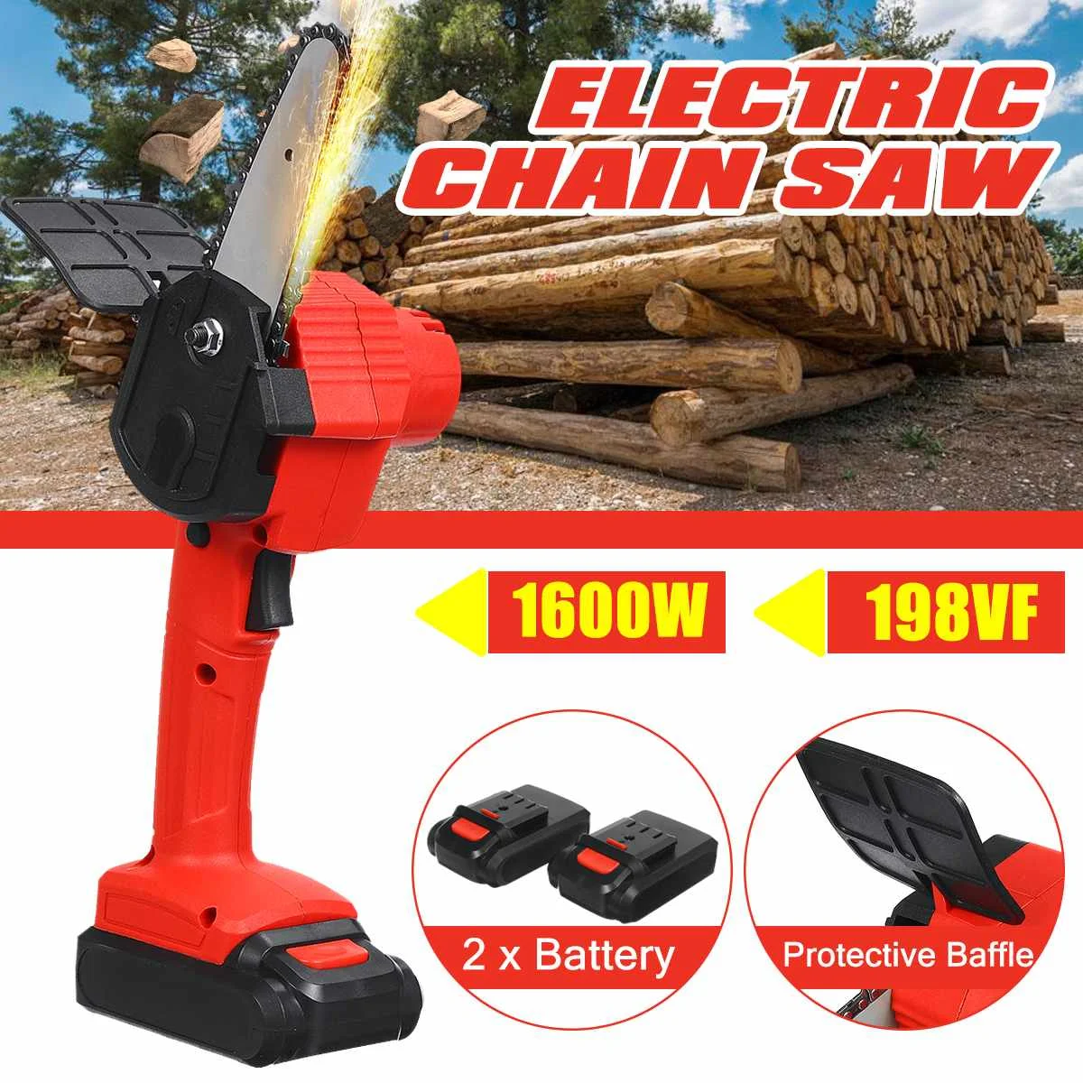

1600W High Power Electric Chainsaws Mini Chainsaws with 2 Battery Woodworking Chain saw Rechargeable Garden jigsaw Tools