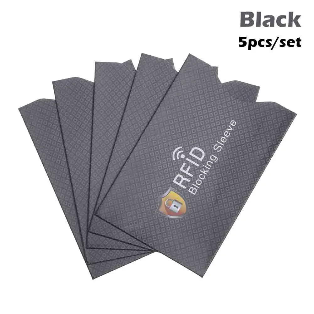 black 5 шт. Противоугонный для RFID с протекторами для банковских карт блокирующий держатель карты кожаный чехол чехлы Защитный чехол для банковских карт - Цвет: black