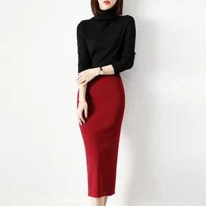 Женская юбка с высокой талией, Однотонная юбка с разрезом, осень 2022