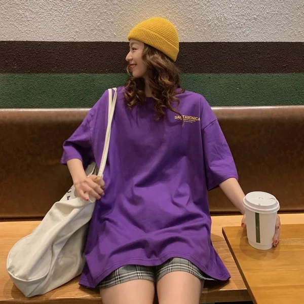 Женская футболка с коротким рукавом Повседневная Свободная оверсайз в Корейском