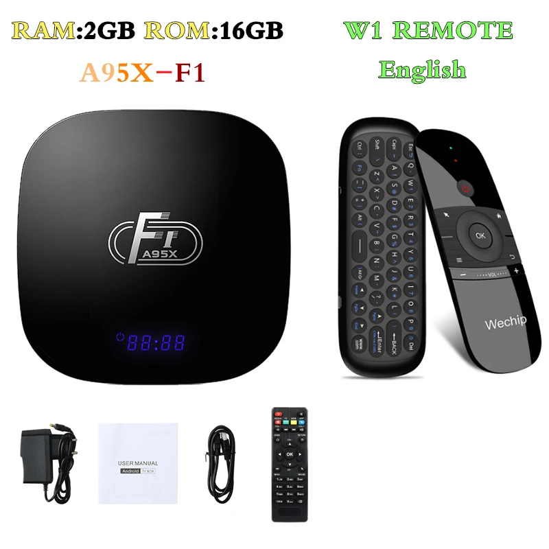 1GB8GB W1 ENGLISH A95X F1 Smart tv Box Android 8,1 Amlogic S905W четырехъядерный телеприставка 4K 2G 16G 2,4 GHz WiFi A95X F1 поддержка H.265 4K PK X96 mini - Цвет: 1GB8GB W1 ENGLISH