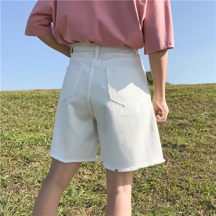 

White Shorts Summer 2021 New Korean Style Loose Waist Button Adjustable Jeans Women's All-Match Slimming Hot Pants