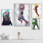 Акварель Марвел Мстители Холст Картина Капитан Америка Железный человек Тор Халк Плакат Украшение дома декор комнаты