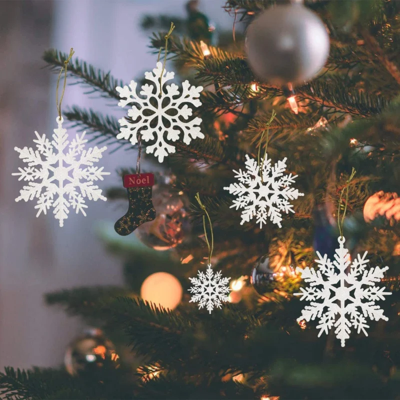 

12pcs Christmas Tree Ornaments Plastic Gold Silver Glitter Powder Snowflake Hanging Pendant Christmas New Year Decoration # 2
