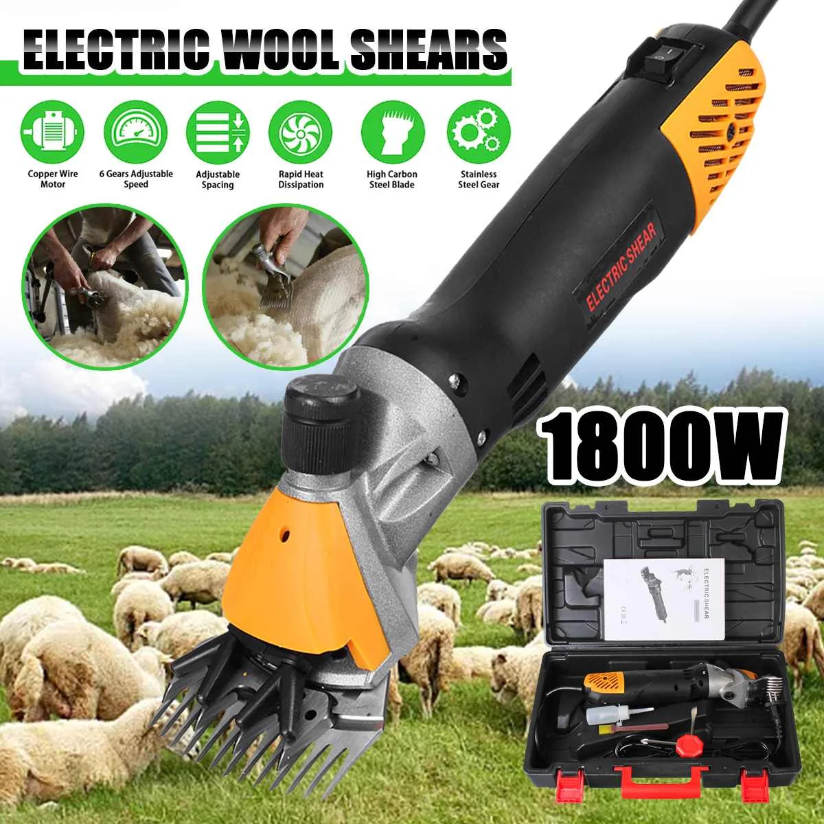 

1800W 9/13 teeth Electric Sheep Pet Hair Clipper Shearing Kit Shear Wool Cut Goat Pet Animal Shearing Supplies Farm Cut Machine