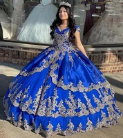 royal blue quinceanera dresses for 15 year birthday party ball gown sexy v neck short cap sleeve puffy corset back debut dress