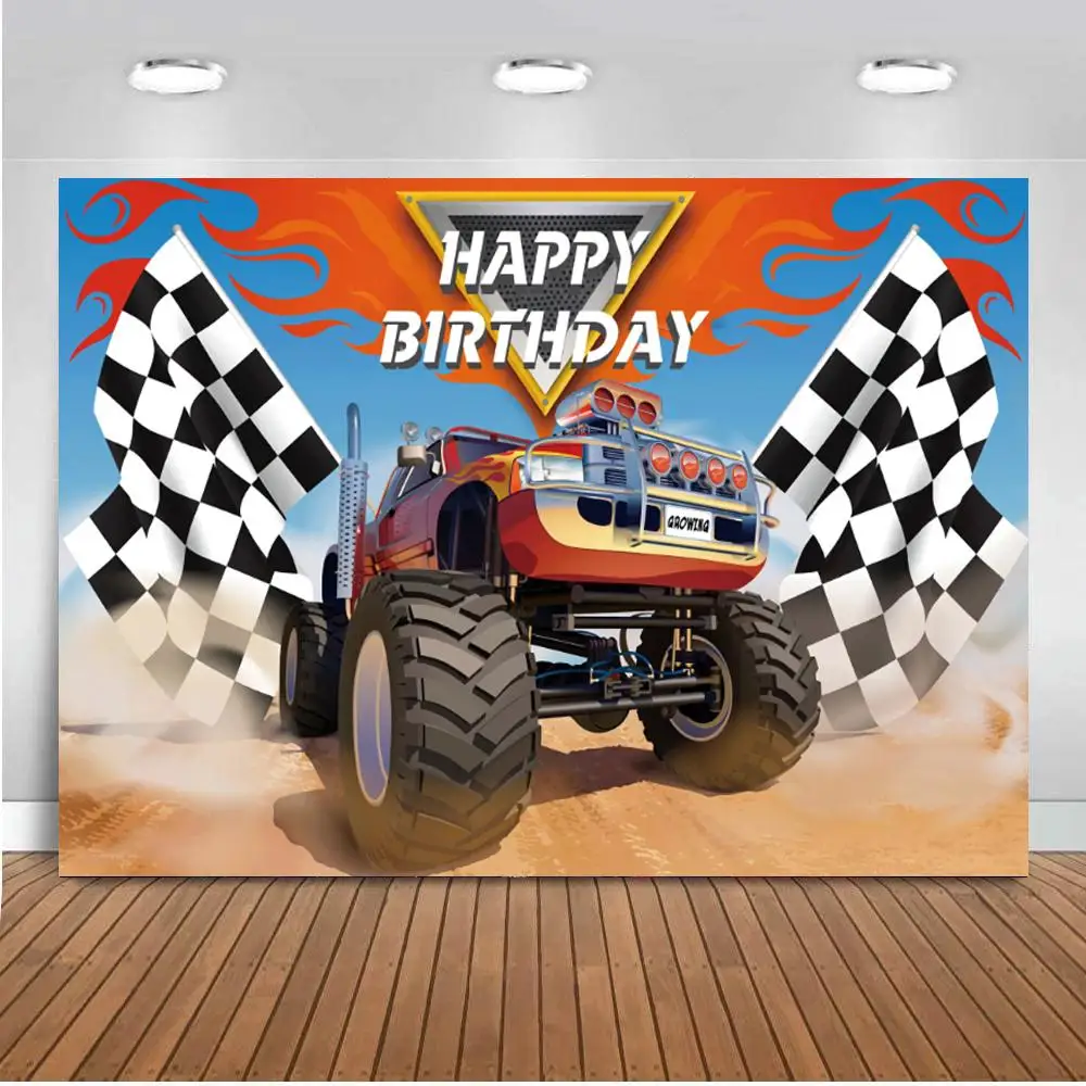 

Hot Sale Sports Photo Background Monster Truck Big Wheels Race Car Baby Birthday Party Backdrop Photophone Vinyl Photocall Decor