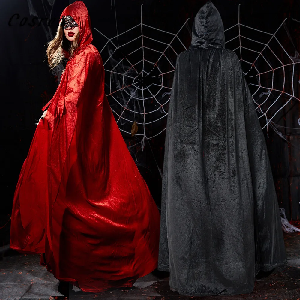 

Vampire Cloak Cosplay Witch Long Robes Halloween Themed Party Vampire Red Black Cape For Mens and Women Devil Dress Robes