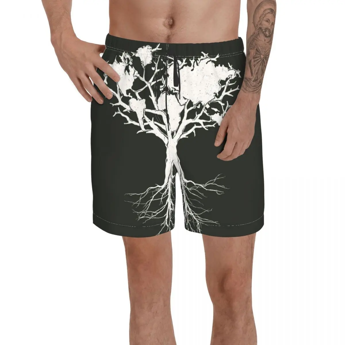 

Men Pants Earth Tree Pearl White Surfing Beach Board Swim Trunks Sport Quick Dry Mesh Casual Casual Shorts for Adult