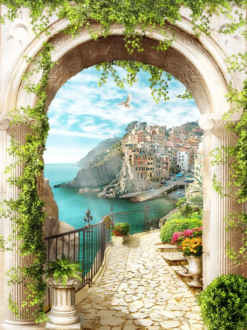 JMINE Div 5D door sea Garden house Full Diamond Painting cross stitch kits art High Quality Scenic 3D paint by diamonds | Дом и сад