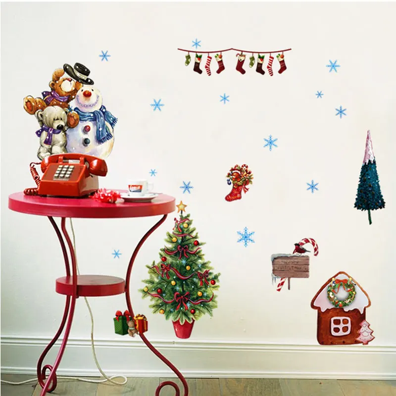 Рождественские настенные наклейки для детских комнат украшение снеговика и
