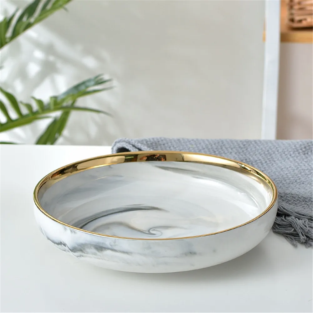 Фарфоровая тарелка с мраморным узором керамическая обеденная кухонная посуда