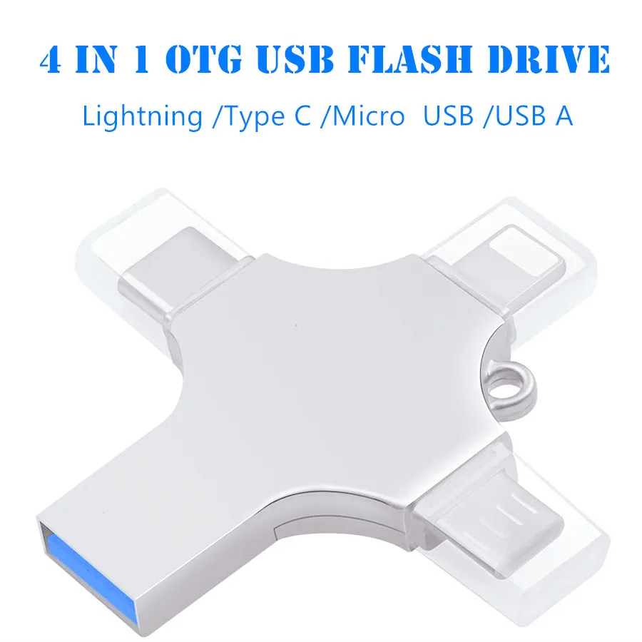 

4 in 1 OTG USB Flash Drive 32 64G 128G 256G Memory Stick Type-C Pen Drive For Samsung S8 S9 Huawei P20 iphone X 8 7 Plus usb 3.0