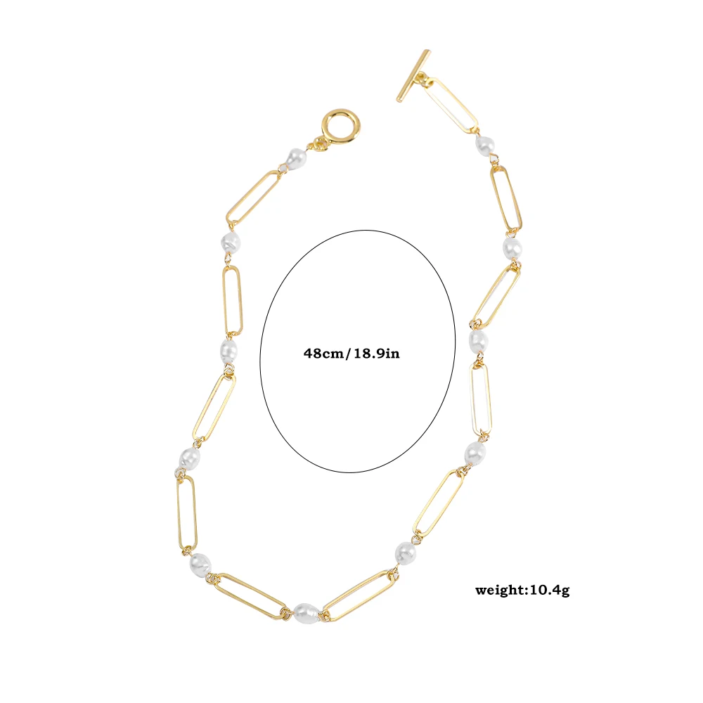 

Minimalist Gold Link Splicing Pearl Necklace for Women Simple Fashion Toggle Clasp Choker Necklace Collar Statement Jewelry
