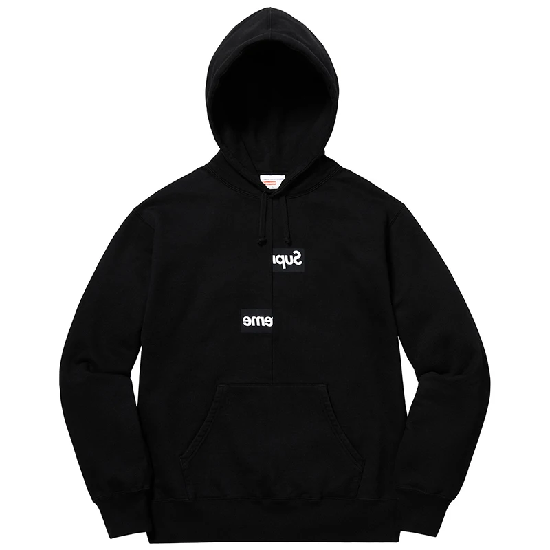 

18FW CDG Supreme Joint Misplaced Stitching Hooded Plus Fleece Sweater Men and Women Loose Couple School Uniforms