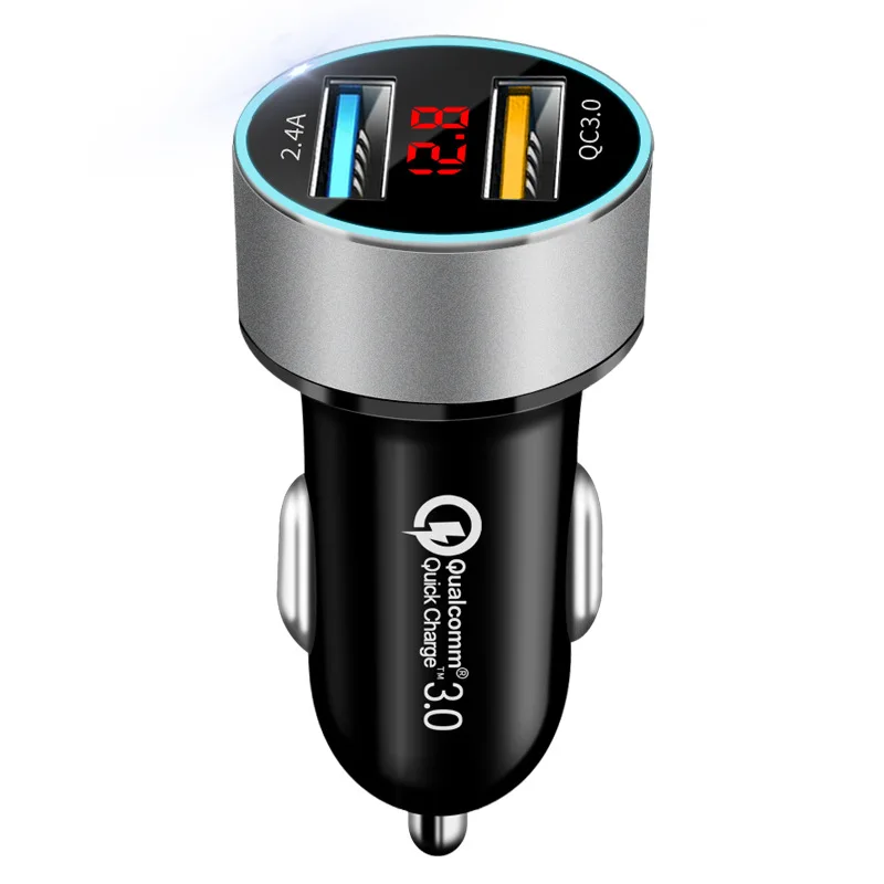 3 0a car charger dual usb 12 24v lcd display cigarette socket lighter qc car charger for iphone 11 samsung xiaomi huawei etc free global shipping