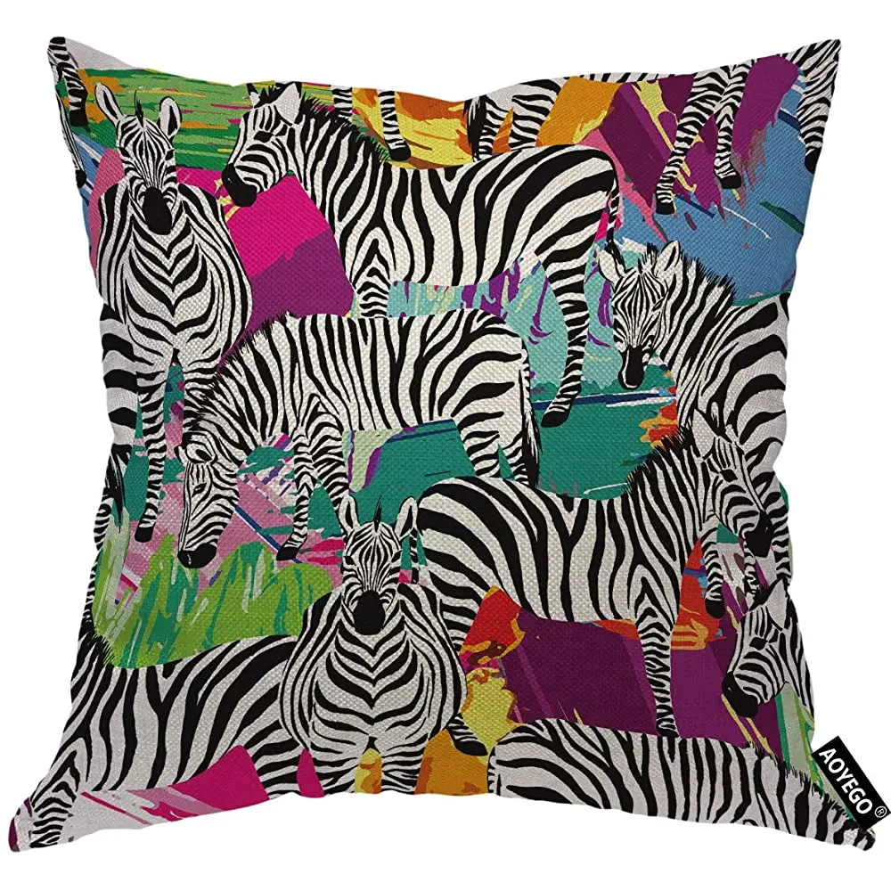 

AOYEGO Zebra Pillow Cases Safari Black White Striped Zebras Tropical Animal in Jungle Forest Throw Pillow Covers Cotton Linen