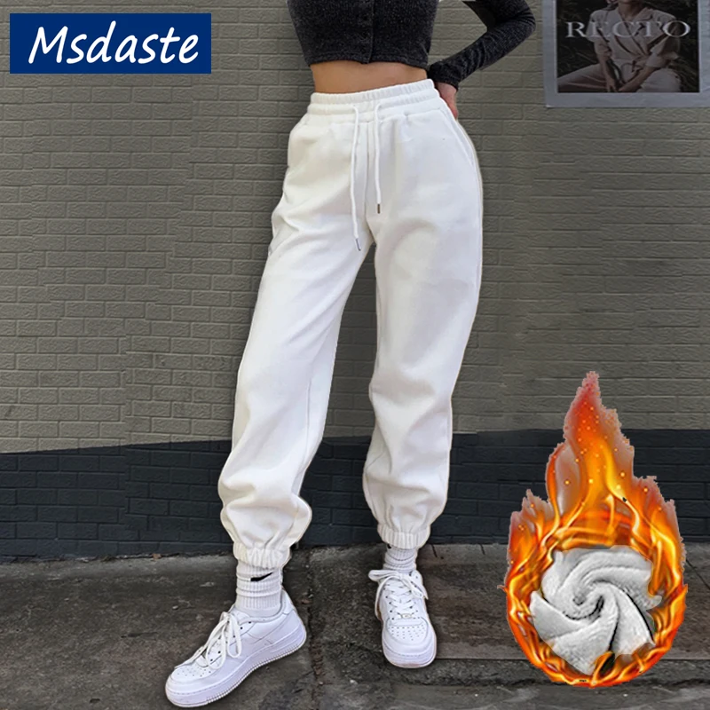 

Зимние женские шаровары с высокой талией, спортивная одежда с эластичным поясом, спортивные брюки, повседневные свободные бархатные теплые брюки с флокировкой для женщин