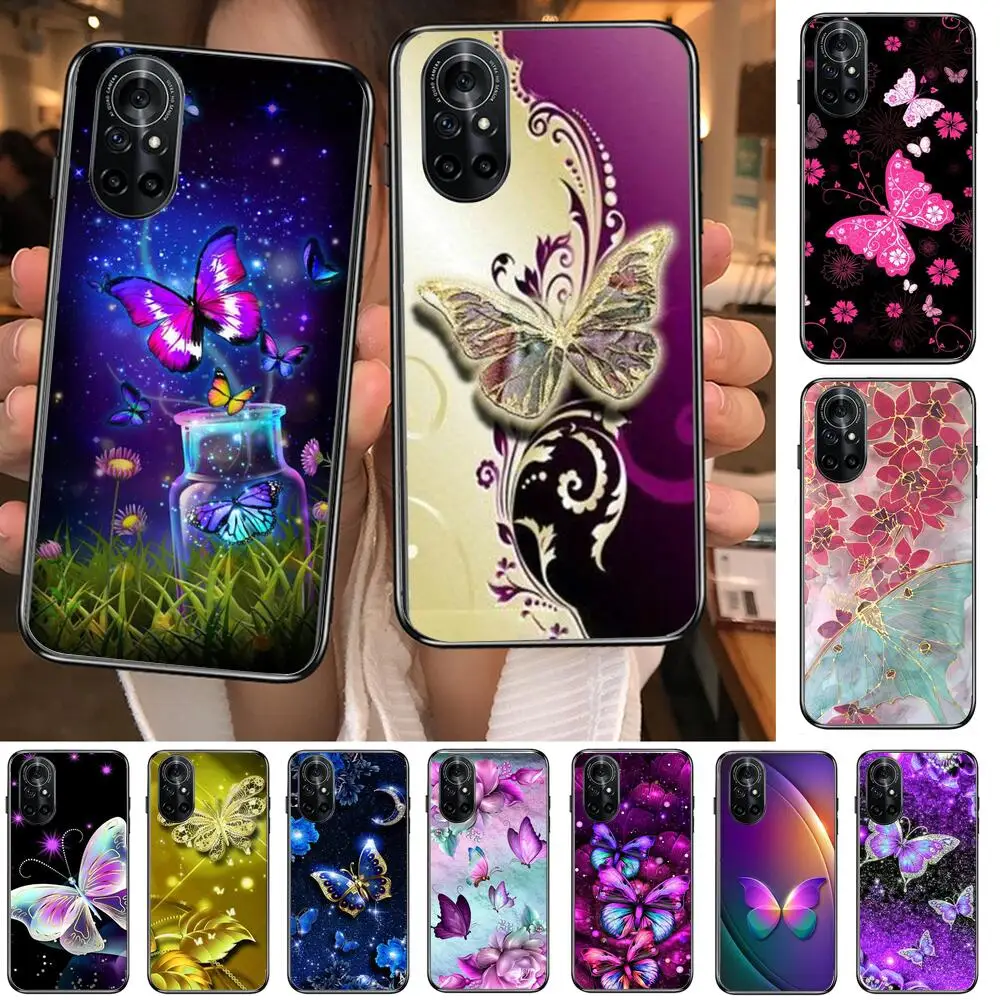 

Pretty butterfly pattern Clear Phone Case For Huawei Honor 20 10 9 8A 7 5T X Pro Lite 5G Black Etui Coque Hoesjes Comic Fash d