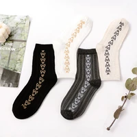 middle tube socks embroidery japanese bowknot student stockings spring and autumn solid breathable cotton lolita sweet girl