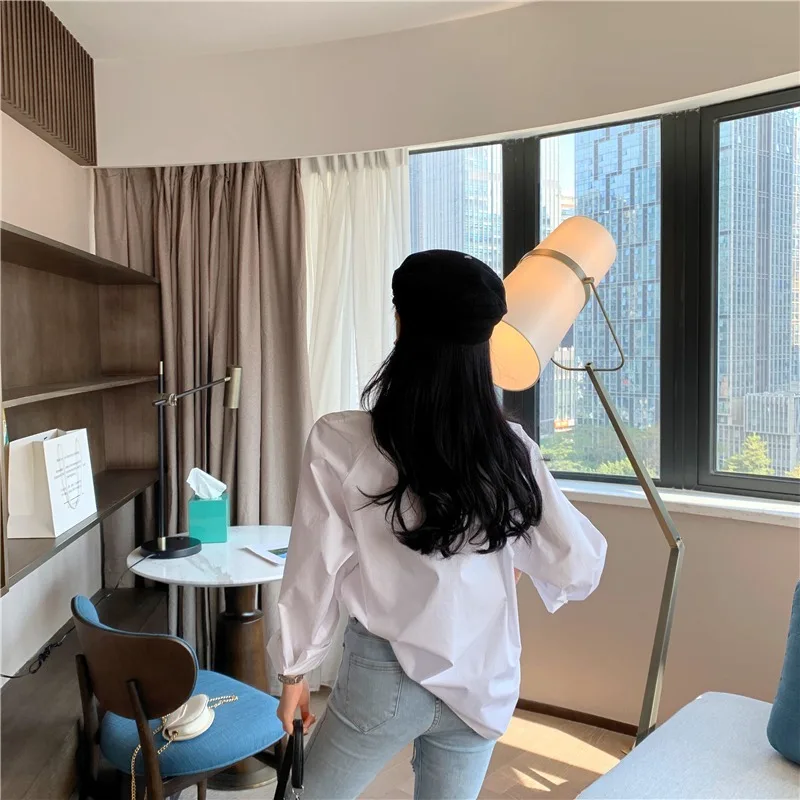 

Mazefeng New 2020 Spring Summer Women's Blouse Turn-down Collar Female Single-breasted Loose Elegant Casual Wild White Tops