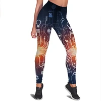 cloocl women leggings circuit board 3d printed high waist elasticity legging female for indoor push up workout trousers