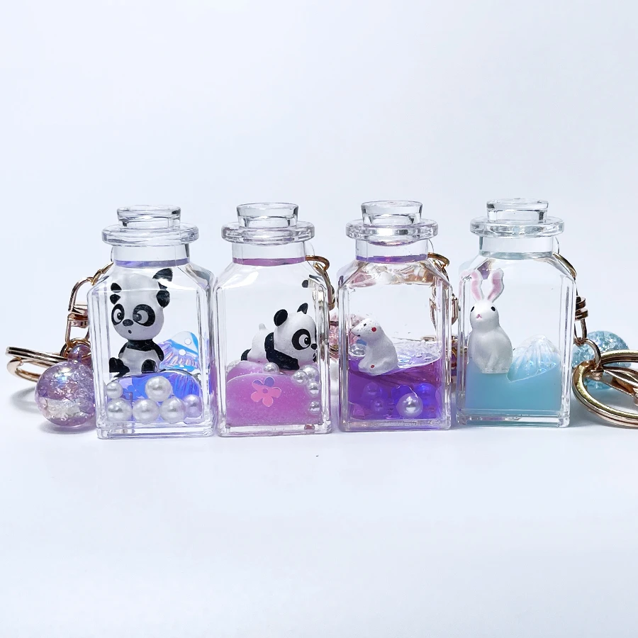 Брелок для ключей с плавающей жидкостью панда медведь пингвин блестящий зыбучий