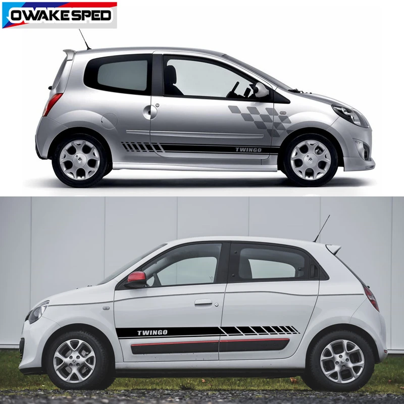 Двусторонняя Спортивная полоска для Renault Twingo 2009-, наклейки на дверь, юбку, автомобильный декор, виниловые наклейки