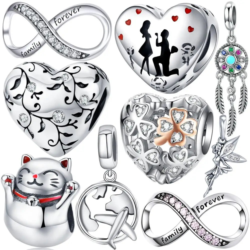 Новый 925 серебро в форме сердца бусины с клевером соответственные Пандоре