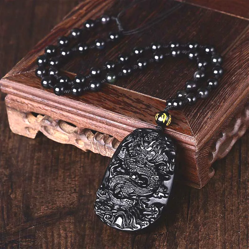 Натуральный Черный Дракон из обсидиана подвеска бисера ожерелье модные