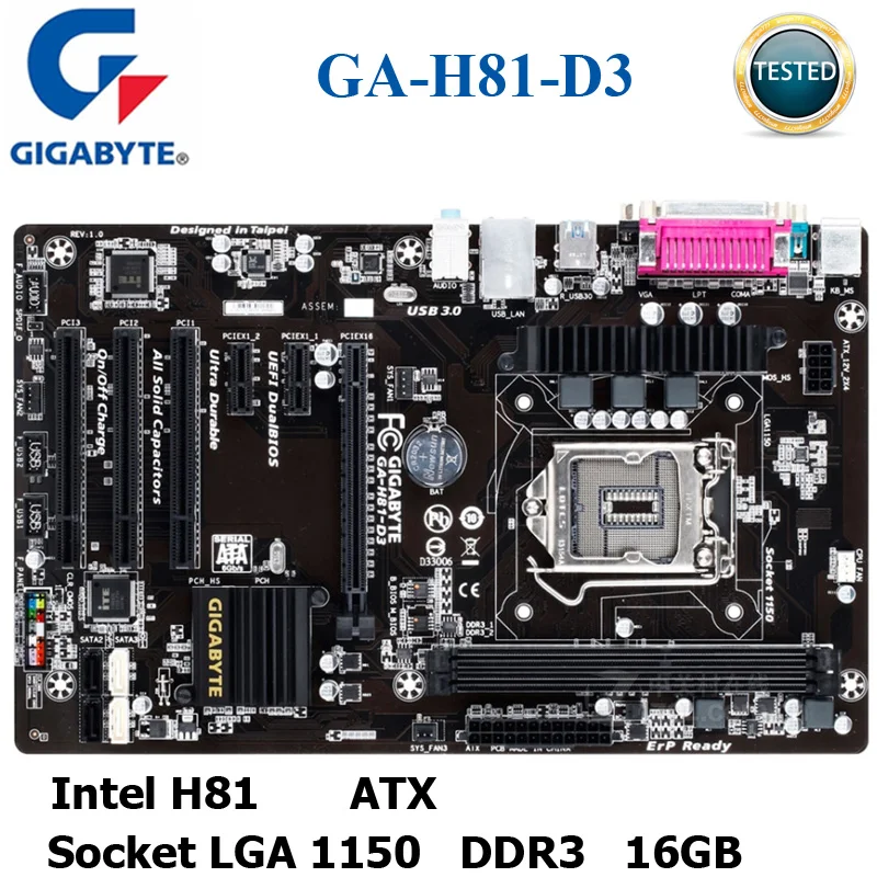 

Socket LGA 1150 DDR3 Orginal Mainboard Gigabyte GA-H81-D3 Intel H81 for i7 i5 i3 16GB DDR3 USB3.0 SATA3 LGA 1150 Desktop DDR3