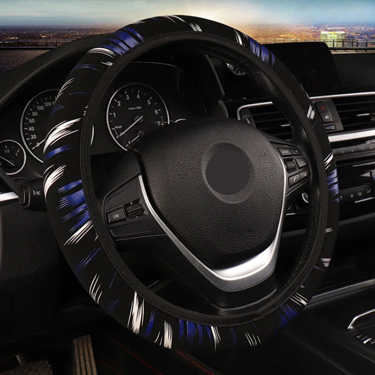Black blue Авто Крышка рулевого колеса высокоэластичная Легкая установка противоскользящая крышка рулевого колеса крутой стиль - Название цвета: Black blue