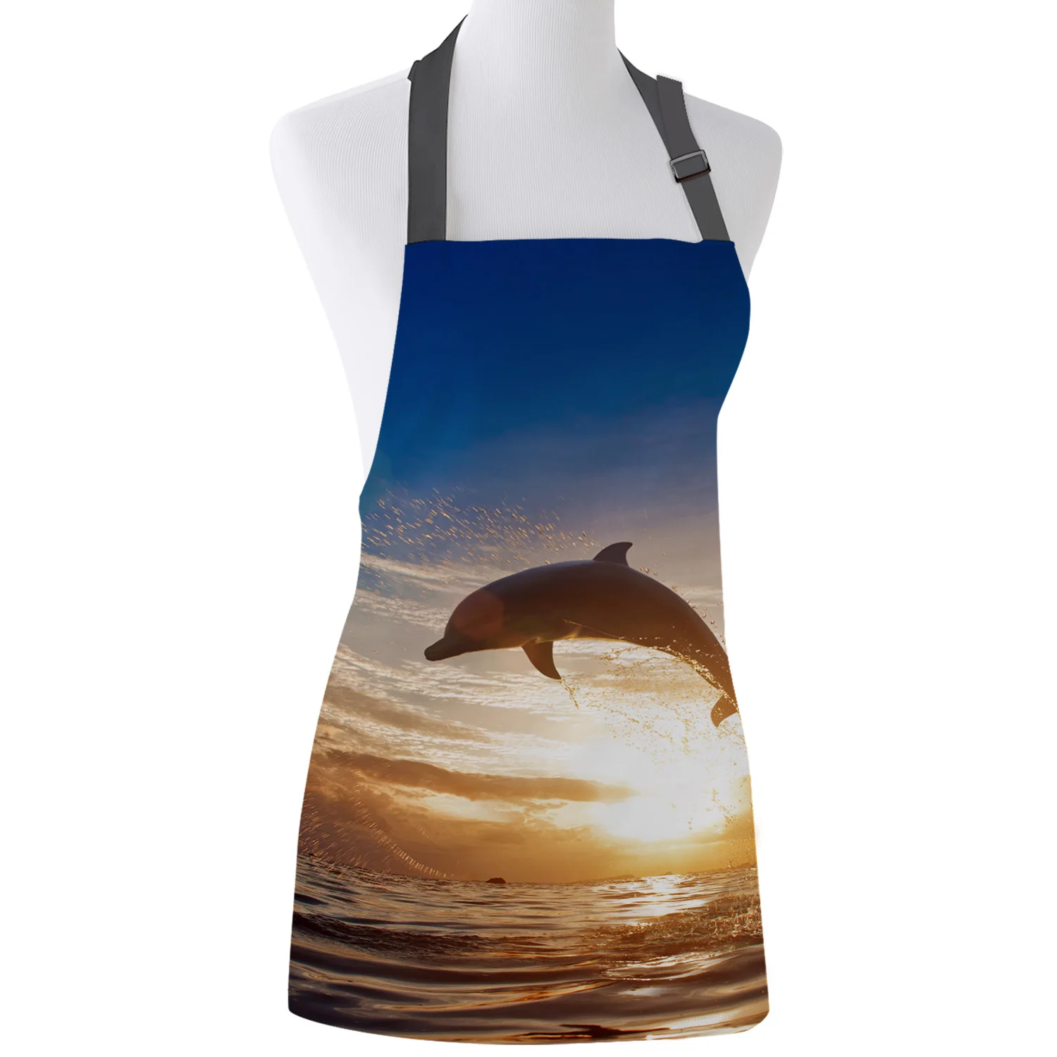 Морская волна закат дельфин рыба кухонный фартук для приготовления пищи женщин