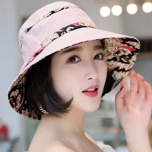 Imported W85 Hat Women's Simple Fashion Ethnic Style Sun Hat Diagonal Wide Brim UV Protection Basin Hat Cotto