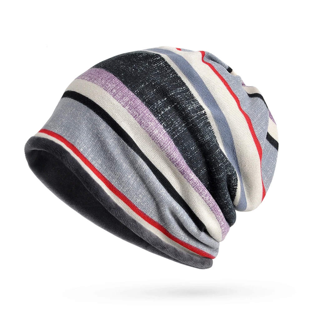 Вязаная шапка плюс бархатная защита ветрозащитная зимняя нагрудник в полоску с