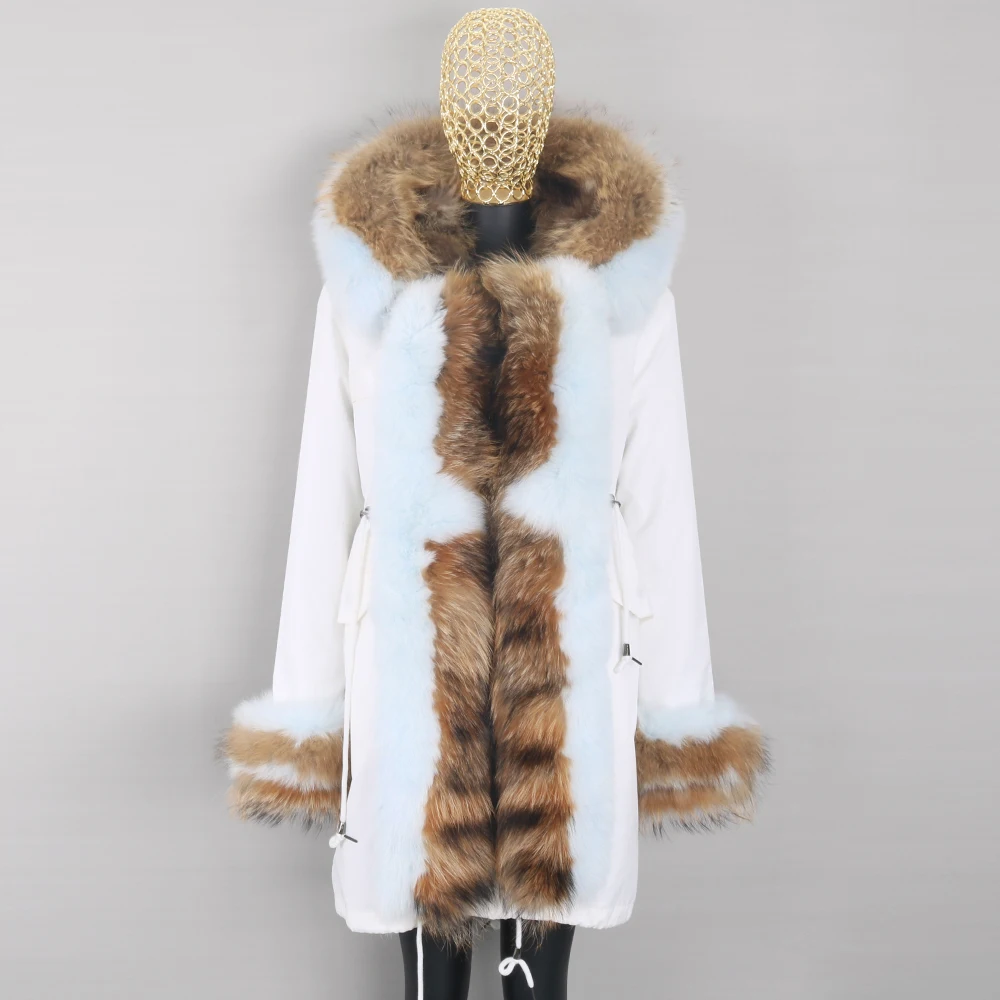 2022 Winter Jacket Women Real Fur Coat Silver Fox Color Matching Thick Racoon With Fox Fur Collar Natual fur Parka Streetwear
