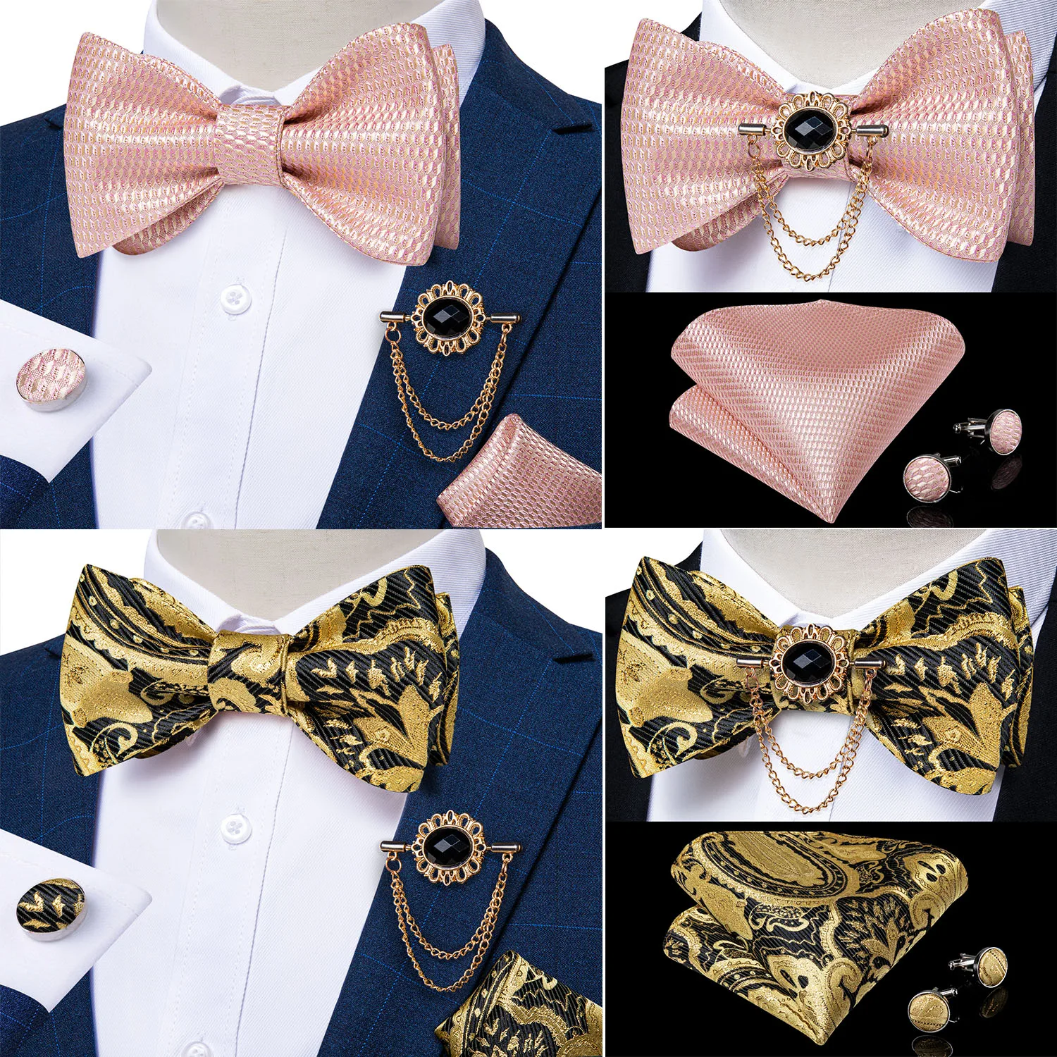 

Pink Self Tie Men's Bow Tie Set Fashion Bowknot Silk Bowtie Wedding Formal Necktie Party Accessories Cravat Butterfly DiBanGu
