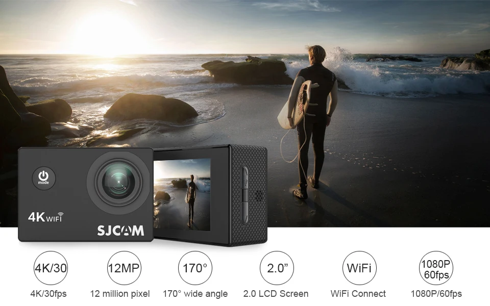 Экшн-камера SJCAM SJ4000 AIR, Спортивная, 4 k@ 30FPS, WiFi, 2,0 дюймов, ЖК-экран, для дайвинга, 30 м, водонепроницаемая, SJ 4000, камера для экстремальных видов спорта, DV