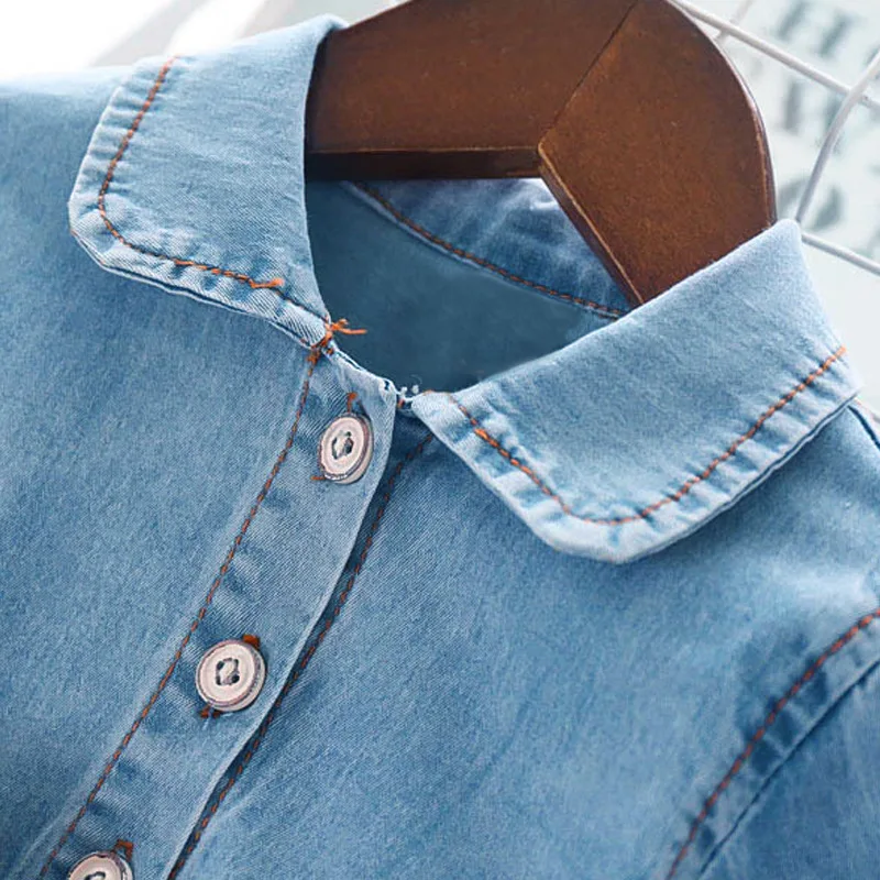 Платье для девочек коллекция 2019 года новое осеннее платье джинсовое в горошек с