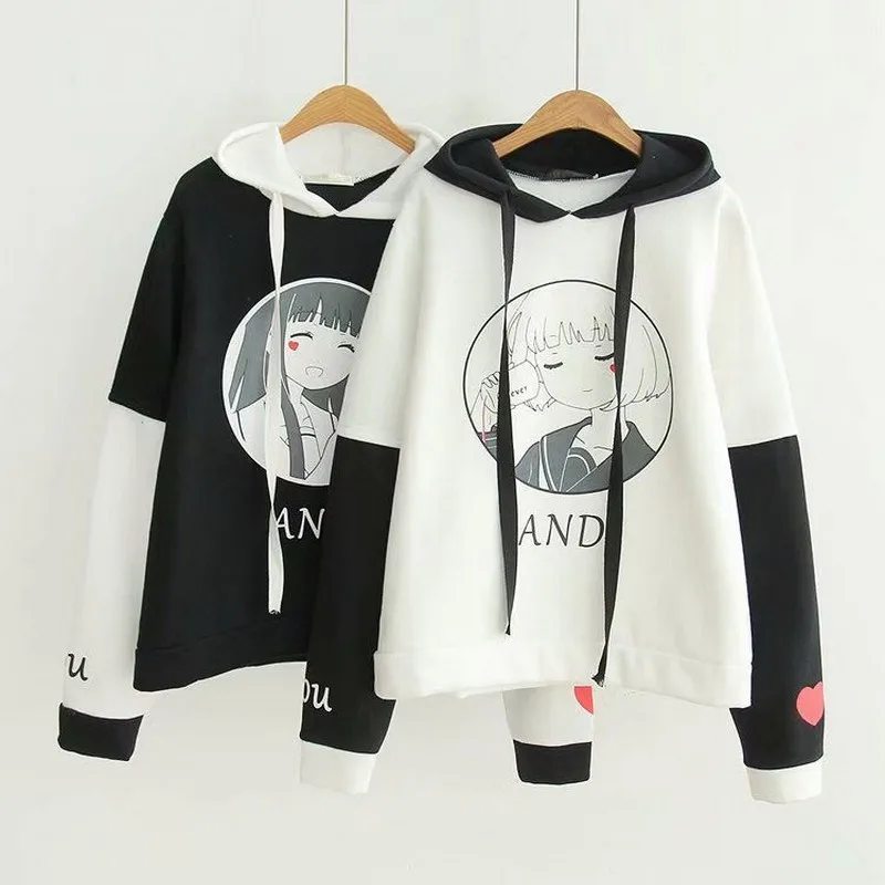 Япония свитер на мягкой подкладке милые женские толстовки с капюшоном комплект