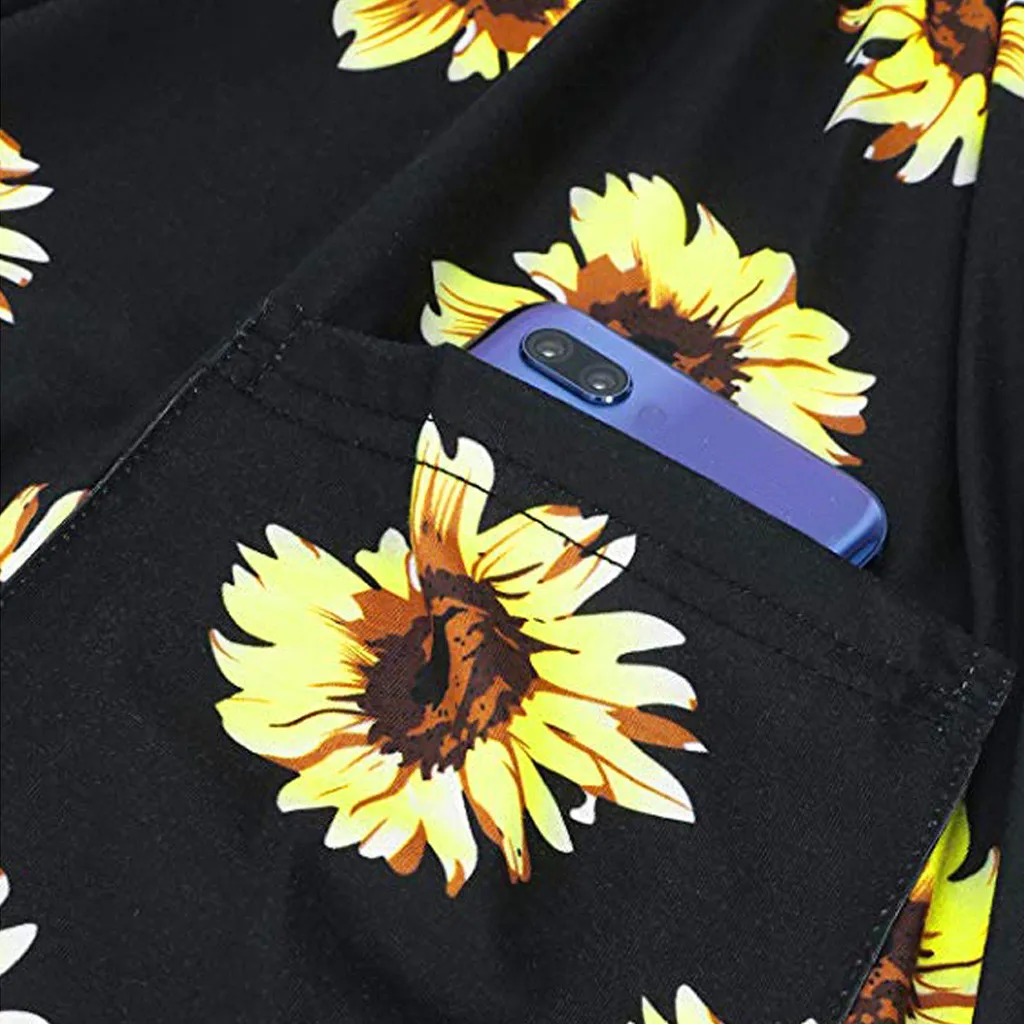 

Summer Dress Women Casual Sunflower Print Short Sleeve O Neck Pockets Button Boho Dress Vintage Pleated Beach Dresses Robe Femme