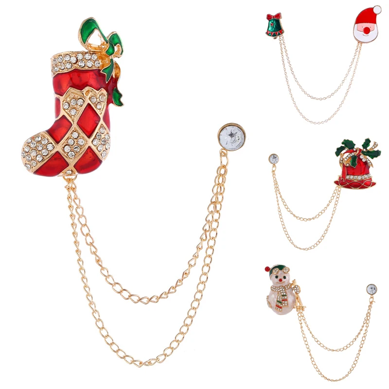 Christmas Brooches Tassel Brooch Gifts Jewelry Snowman Xmas Hat Decor Men Suit Shirt Collar Needle Buckle Lapel Pins Chain | Украшения и