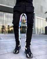 new reflective strip men cargo pants for autumn spring streetwear mens sweatpants trousers work jogging outdoor