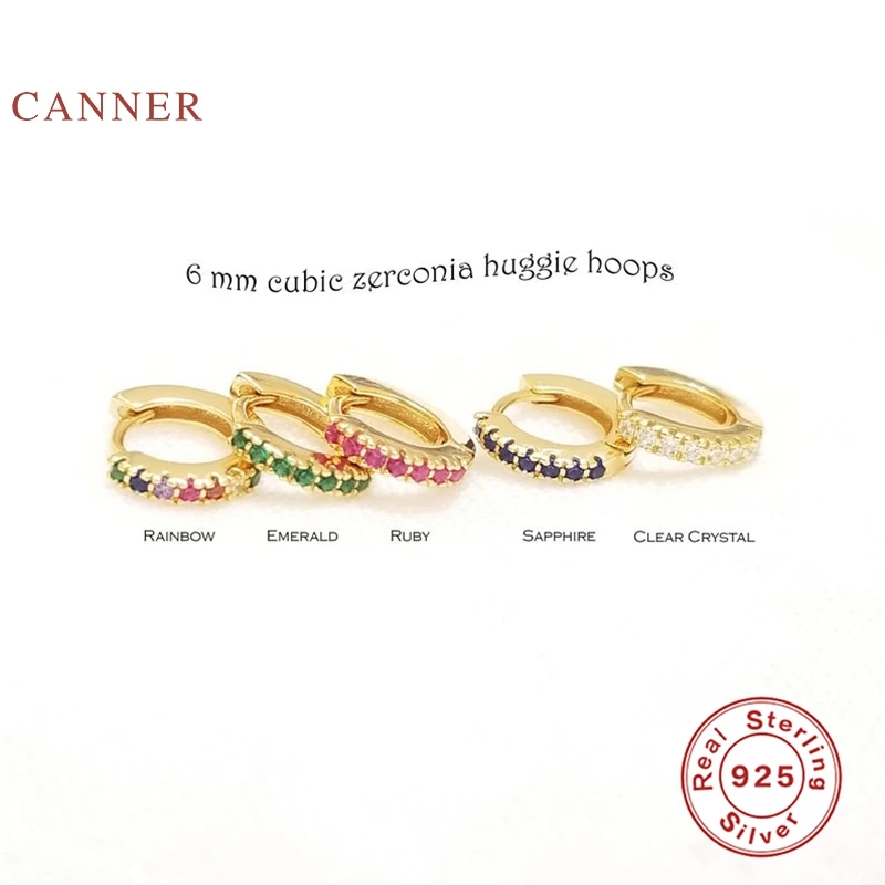 Женские серьги кольца CANNER из серебра 925 пробы с микроинкрустацией