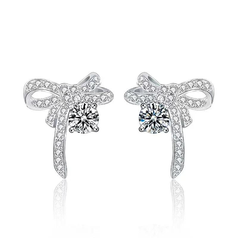 

Trendy S925 Silver D Color 0.5ct Moissanite Bowknot Stud Earrings Women Fine Jewelry Pass Diamond Tester VVS Moissanite wit Gra