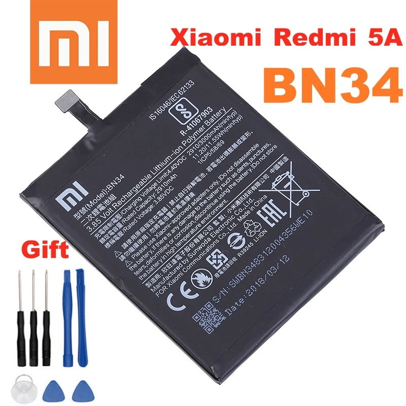 Xiao mi 100% оригинальный аккумулятор BN34 3000 мАч для Xiaomi Redmi 5A 5 0 &quotBN34 высокое качество